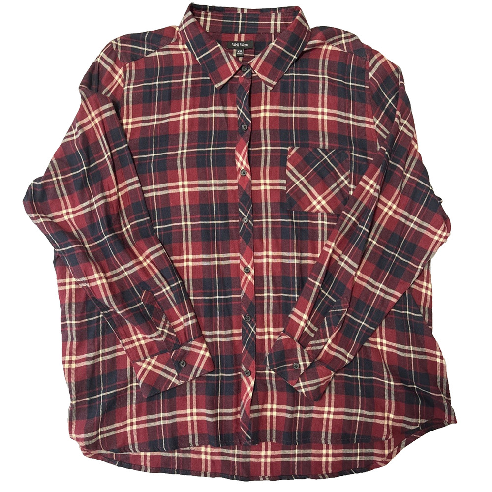 Well Worn Women's XXL Burgundyβ Plaid Button Up Flannel Shirt Western Cowgirl